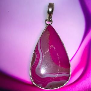 Marbled Botswana Agate 925 Sterling Silver 2 3/8 Inch Pendant Only!